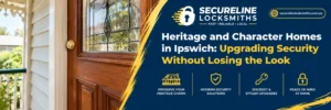 Heritage Queenslander home with a timber panelled door and discreet security deadbolt