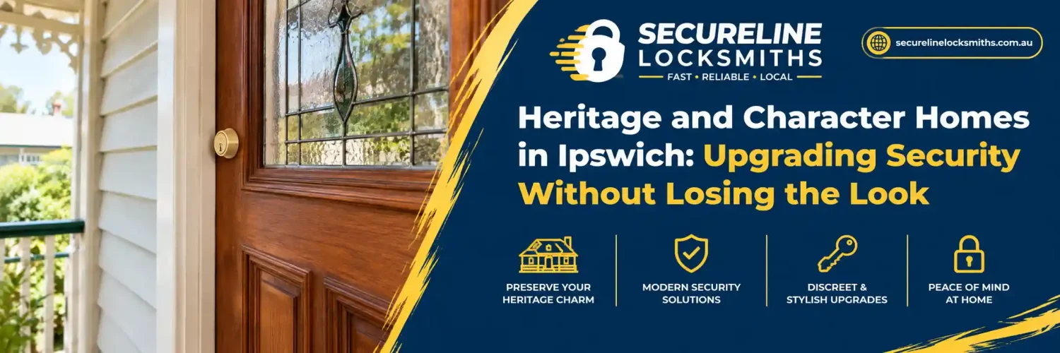 Heritage Queenslander home with a timber panelled door and discreet security deadbolt